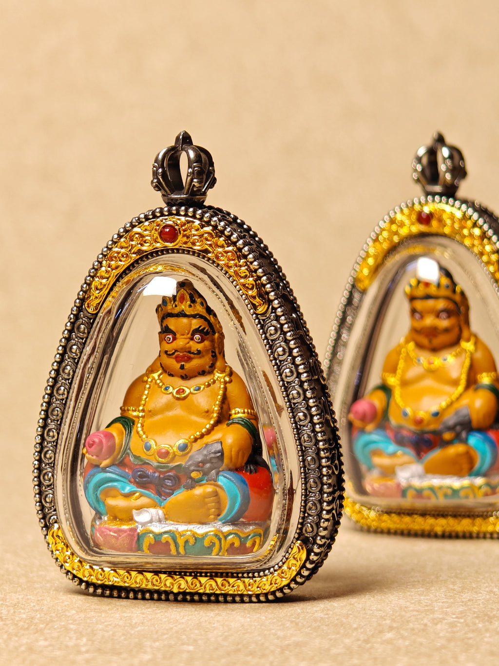 Yellow Jambhala Tsa Tsa Pendant | Hand-Painted Sacred Art