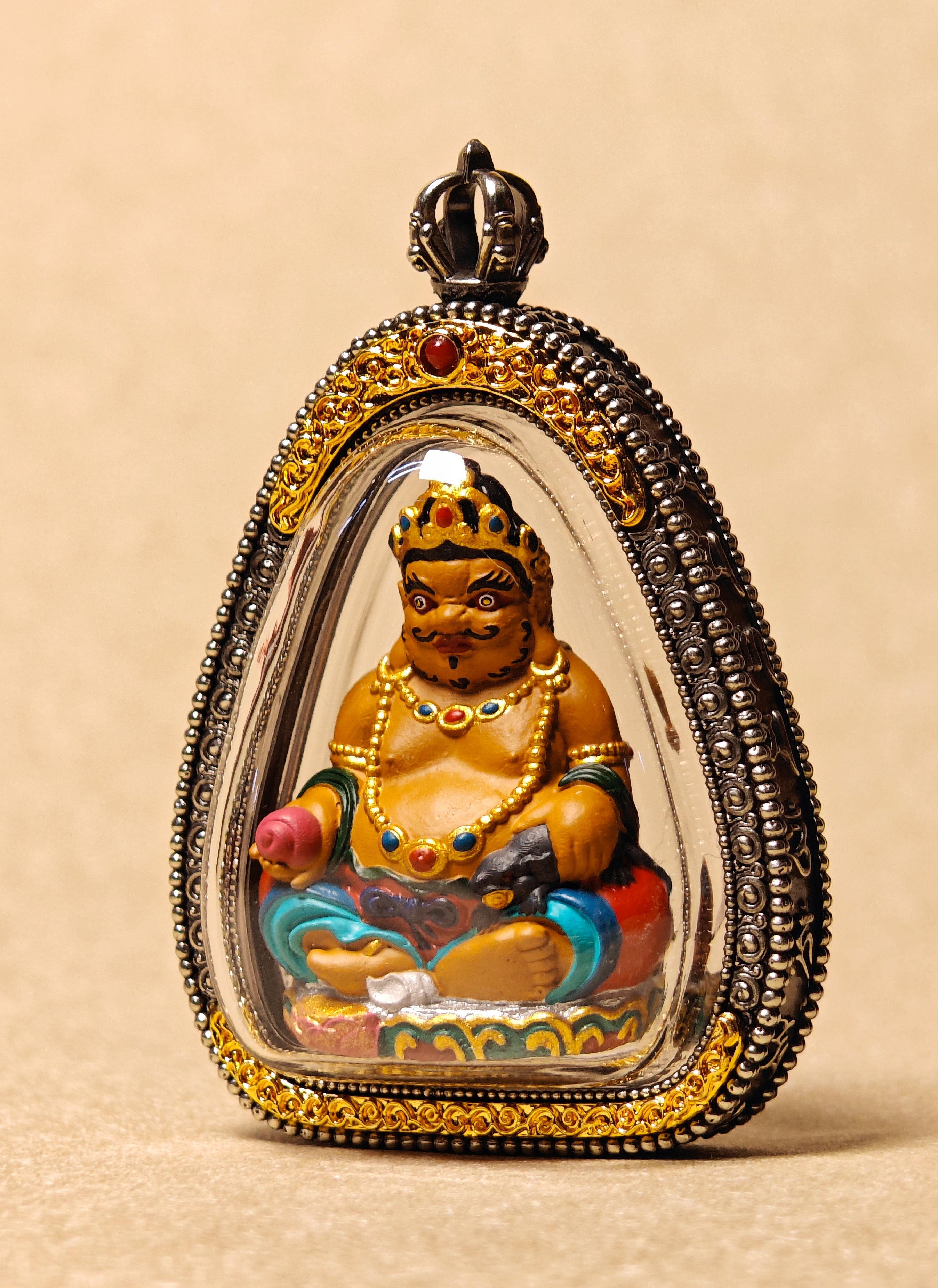 Yellow Jambhala Tsa Tsa Pendant | Hand-Painted Sacred Art