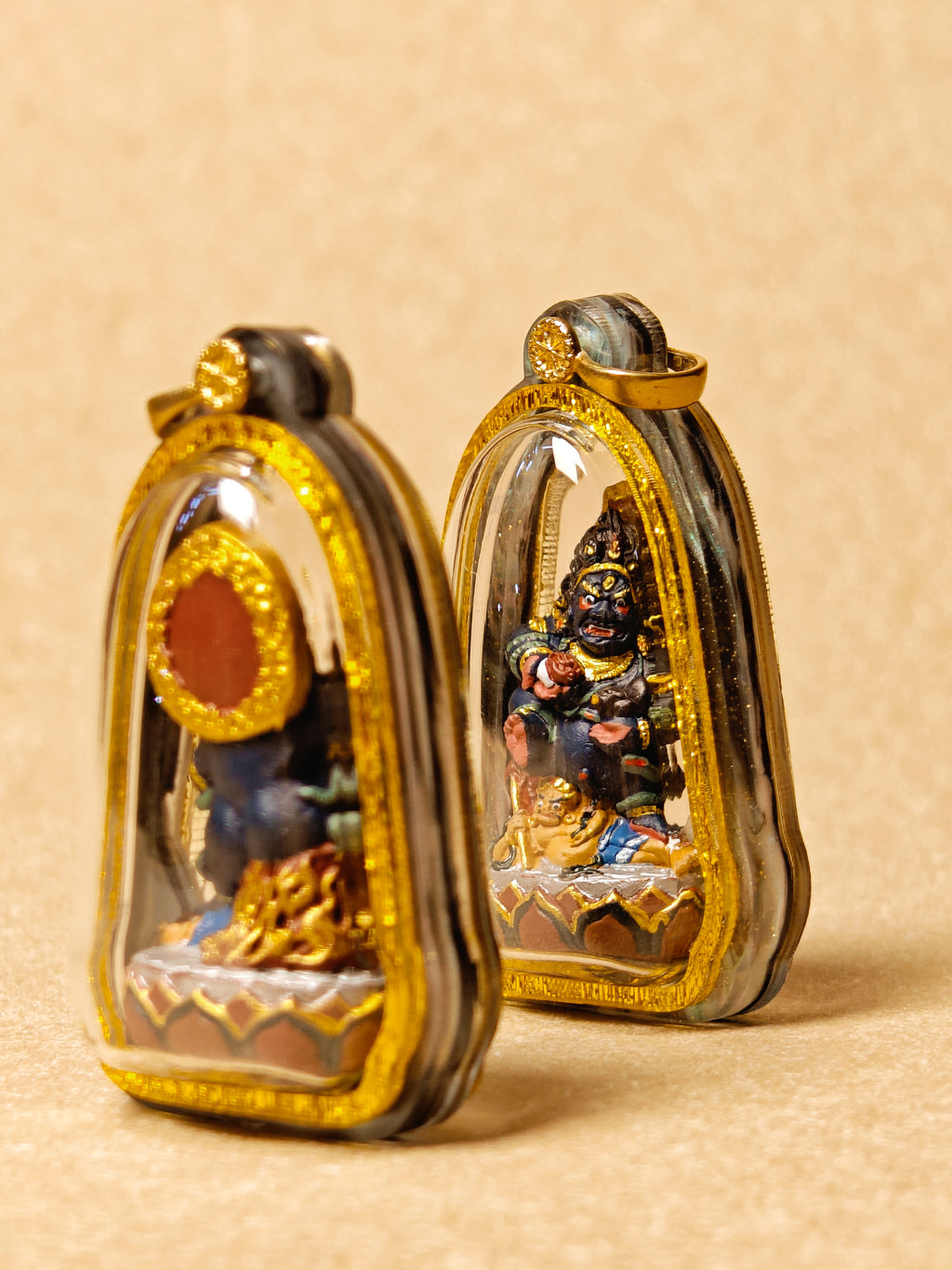 Black Jambhala Tsa Tsa Pendant with Acrylic Gawu Case