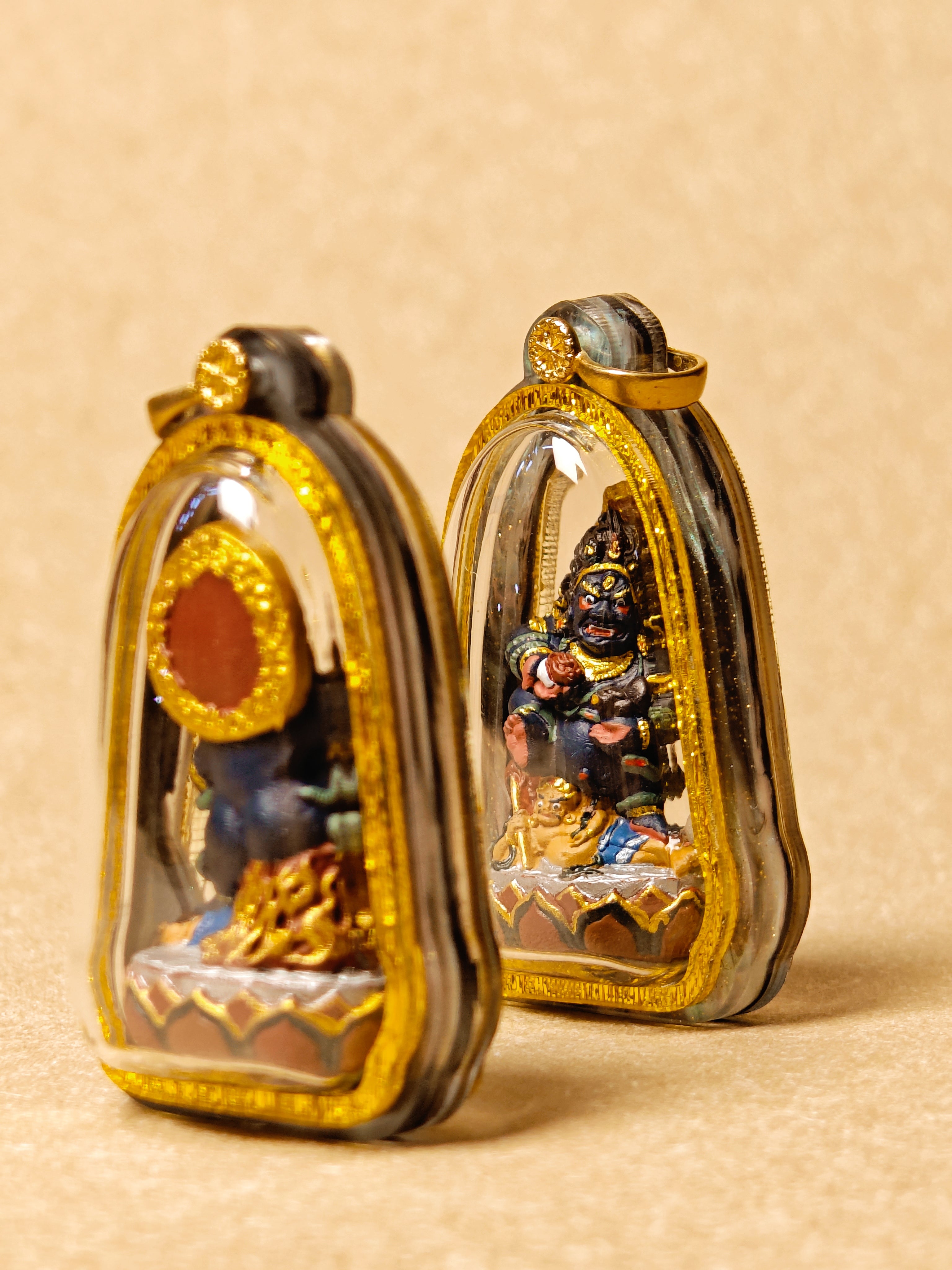 Black Jambhala Tsa Tsa Pendant with Acrylic Gawu Case