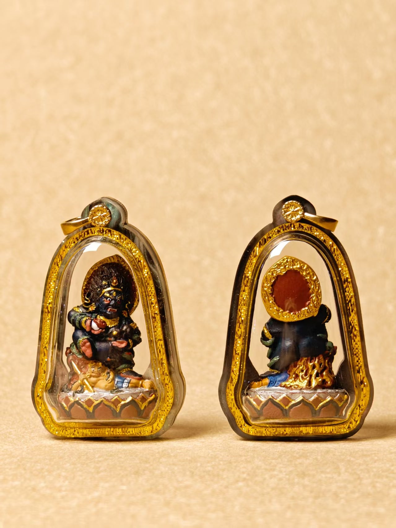 Black Jambhala Tsa Tsa Pendant with Acrylic Gawu Case