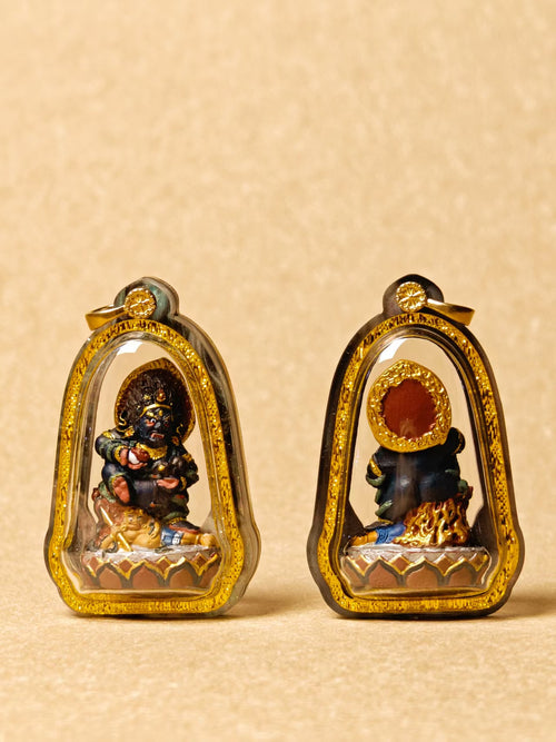 Black Jambhala Tsa Tsa Pendant with Acrylic Gawu Case