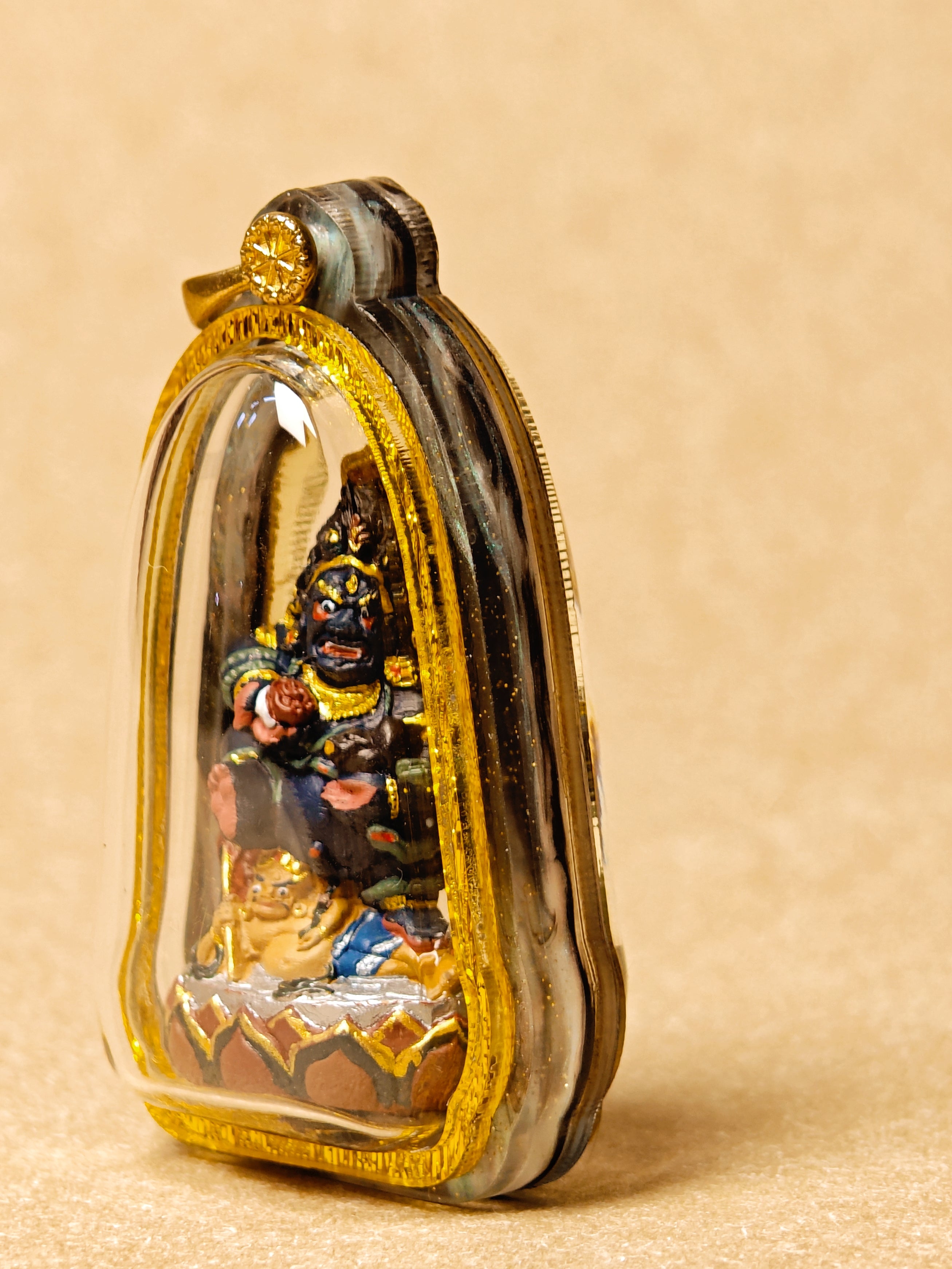 Black Jambhala Tsa Tsa Pendant with Acrylic Gawu Case