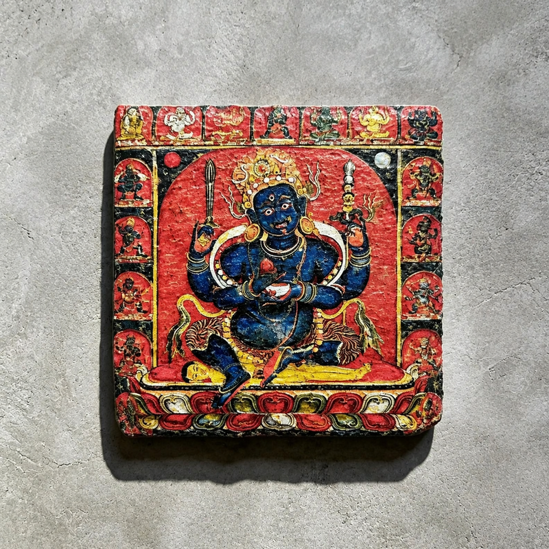 四臂大黑天石板藝術小品｜冰箱貼與杯墊用途