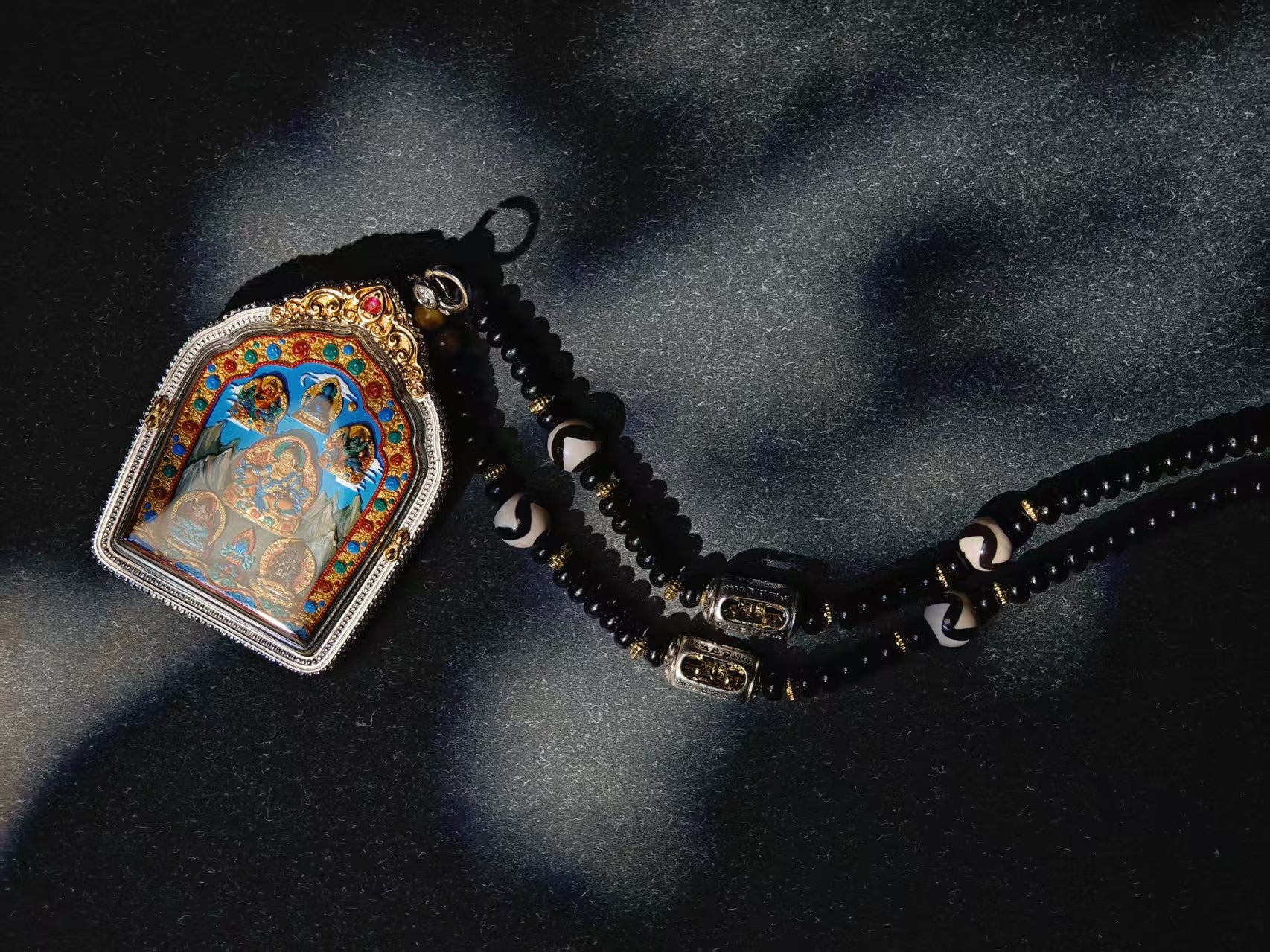 Five Jambhalas Tsa Tsa Pendant — Yellow Jambhala & Tenfold Powerful Symbol