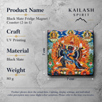 Yamantaka black slate art tile, specification graphic with the artwork, dimensions and material information.