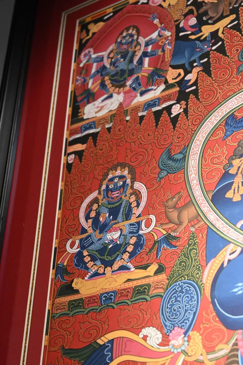 Small surrounding figures on the left side of the Mahakala thangka