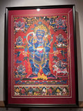 Full framed Mahakala thangka showing the central and surrounding figures