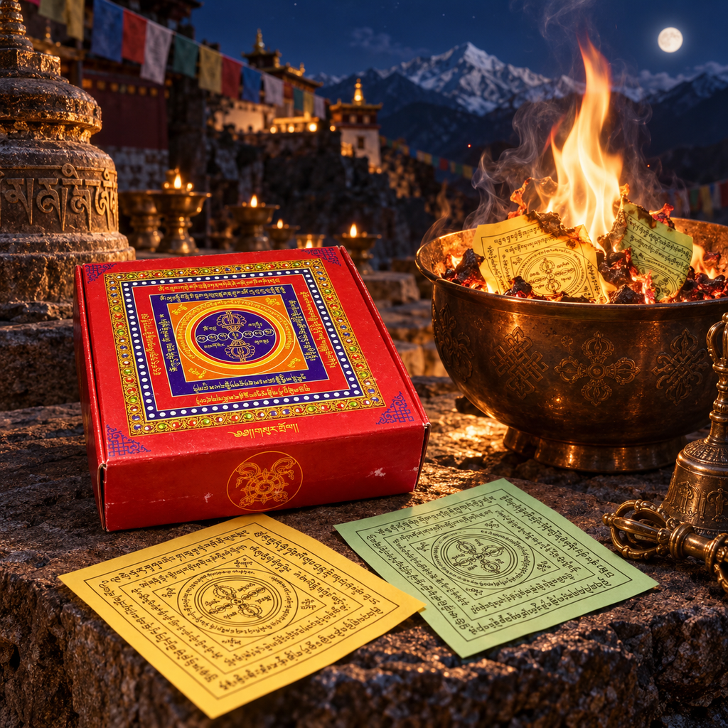 Tibetan Prayer Offering Paper – Yellow, Green & Purple Ritual Paper Set