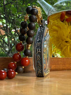 Side of the Jowo Rinpoche Gawu case showing decorative lettering
