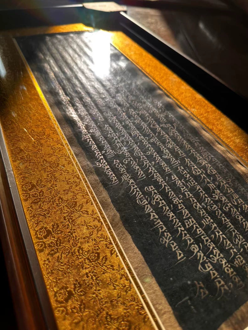 Tibetan Buddhist Manuscript Folios — Framed Silver-Script Pages