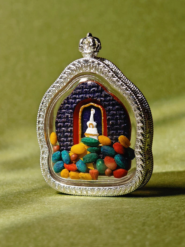 Yellow Dzambhala & Stupa Tsa Tsa Ghau Pendant