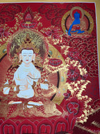 Upper-right figure and central crowned figure — Mahasthamaprapta thangka