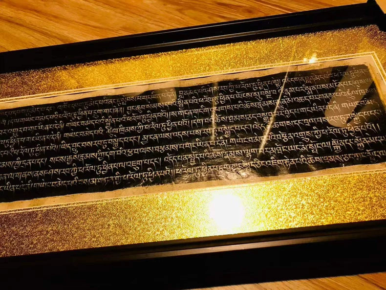 Tibetan Buddhist Manuscript Folios — Framed Silver-Script Pages