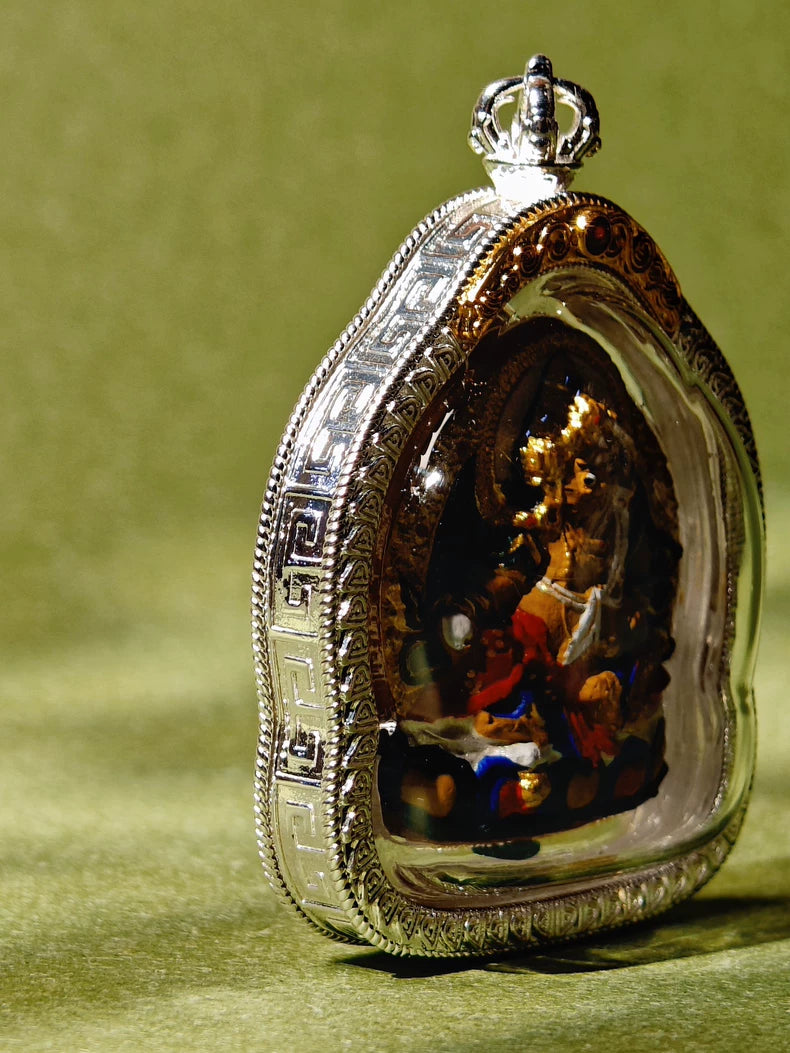 Yellow Dzambhala & Stupa Tsa Tsa Ghau Pendant