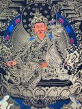 Hand-Painted Guru Rinpoche Thangka — Black & Gold Landscape