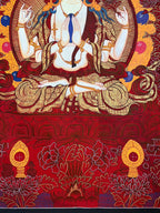 Lower robes and red floral motifs — Red floral Four-Armed Avalokiteshvara thangka