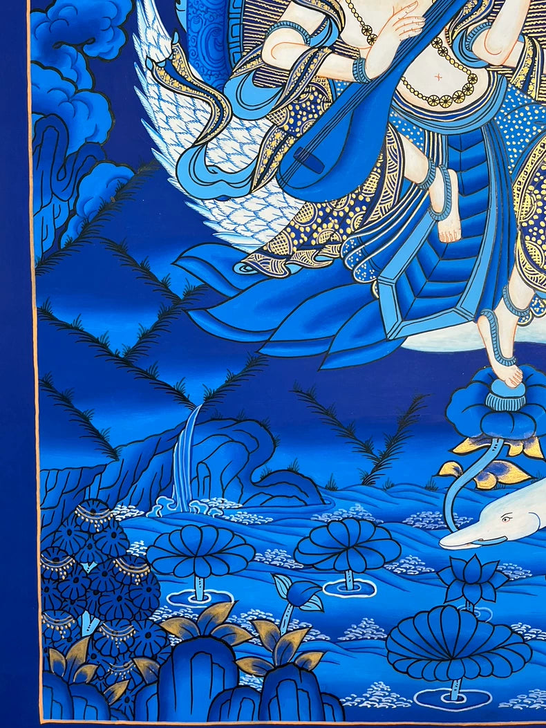 Saraswati Thangka | Hand-Painted Buddhist Art