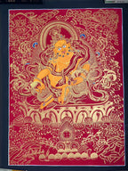 Full red-ground Yellow Jambhala painting with its outer border