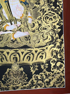 右下方蓮花與花卉 — 黑金虛空藏菩薩唐卡