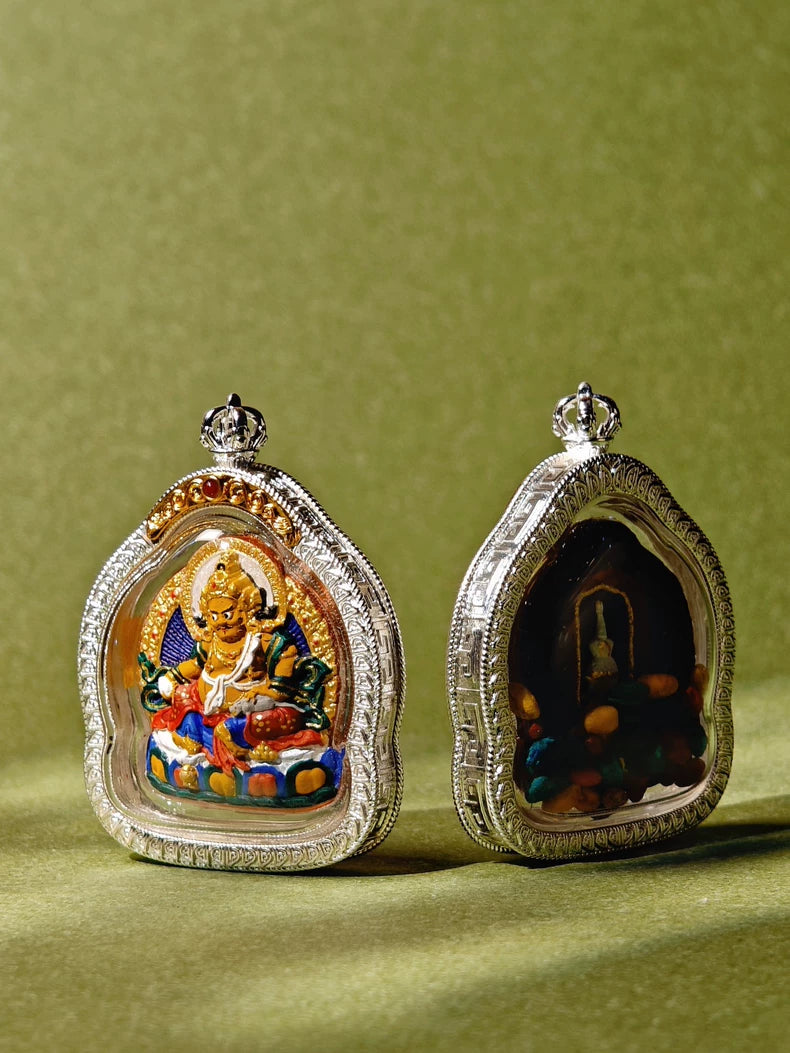 Yellow Dzambhala & Stupa Tsa Tsa Ghau Pendant