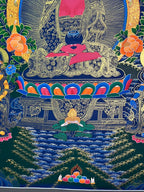 下方蓮座與藍色水景 — 大型阿彌陀佛唐卡