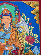 Upper-right staff and flower details — Colorful Padmasambhava thangka