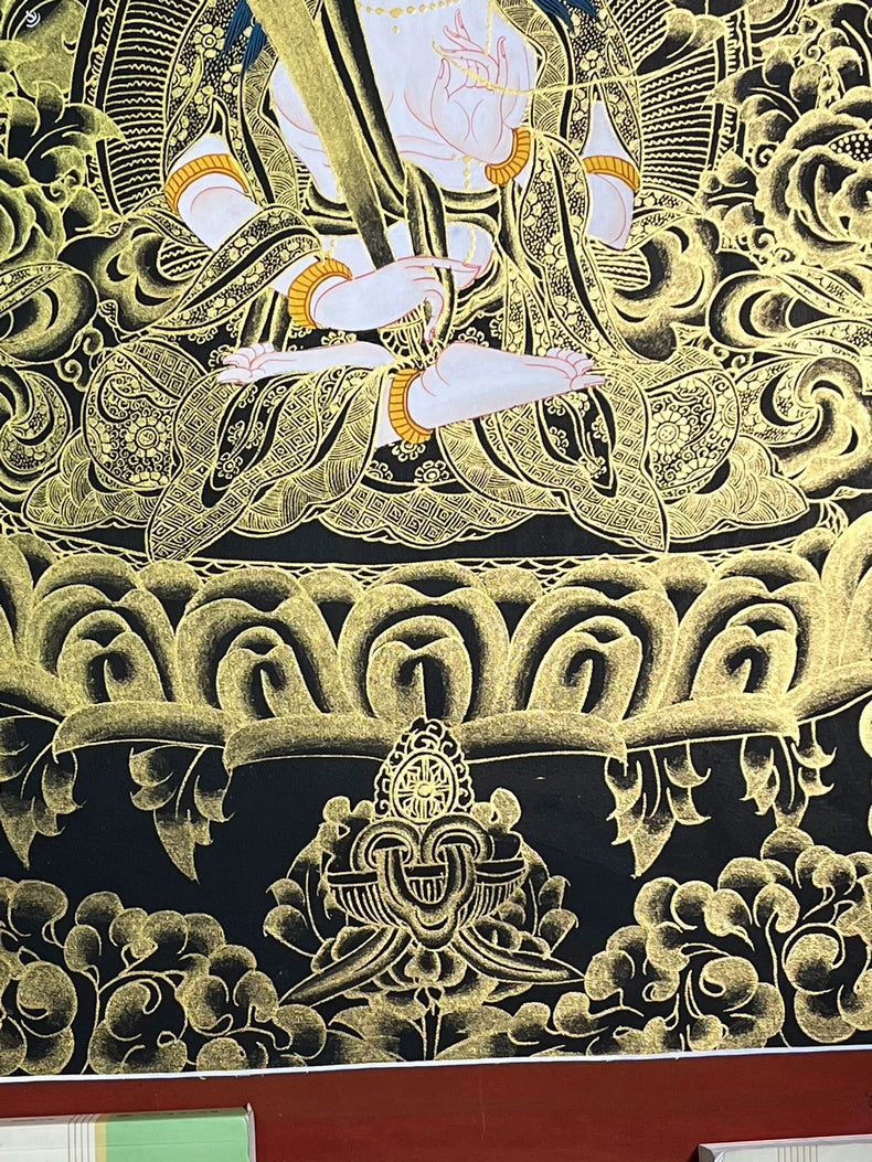 左下方衣飾與蓮座 — 黑金虛空藏菩薩唐卡