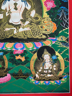 Lower-right white figure and landscape — Large green-halo Vajrasattva thangka