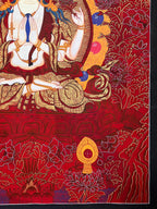 Lower-right robes and floral details — Red floral Four-Armed Avalokiteshvara thangka