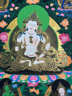 Crowned figure and green halo — Large green-halo Vajrasattva thangka