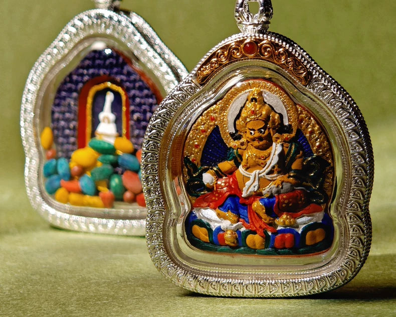 Yellow Dzambhala & Stupa Tsa Tsa Ghau Pendant