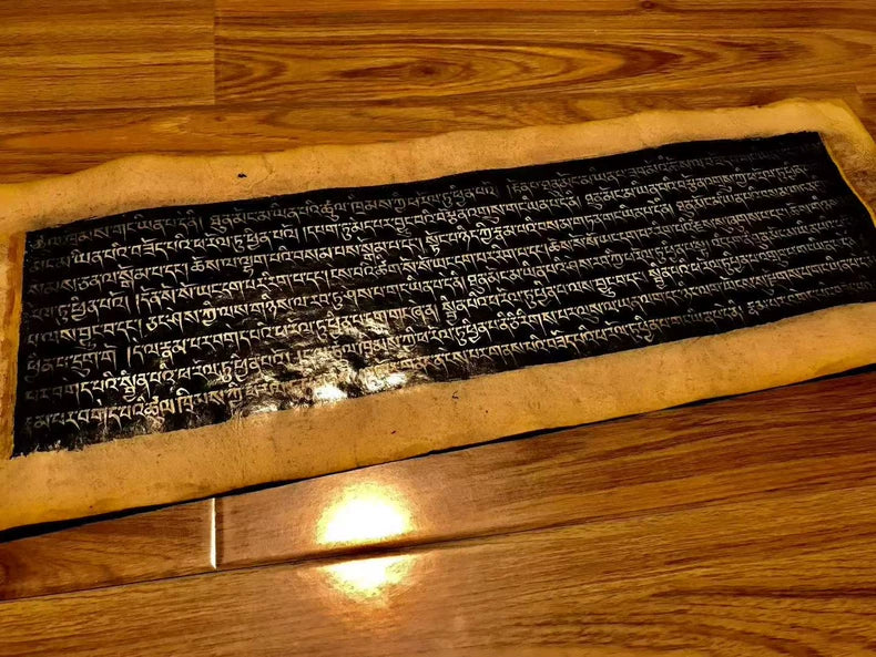 Tibetan Buddhist Manuscript Folios — Framed Silver-Script Pages