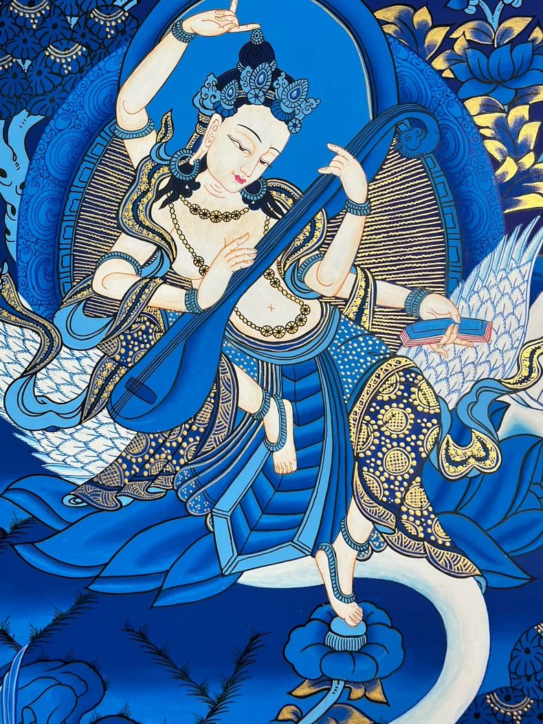 Saraswati Thangka | Hand-Painted Buddhist Art