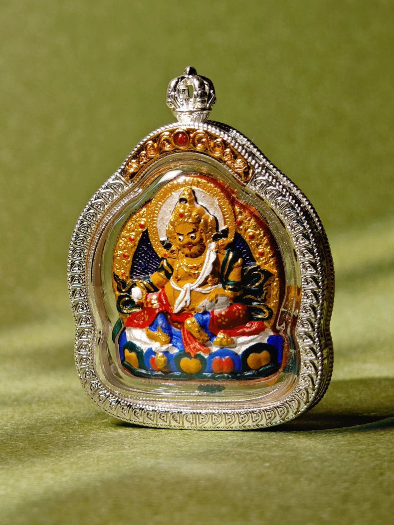 Yellow Dzambhala & Stupa Tsa Tsa Ghau Pendant