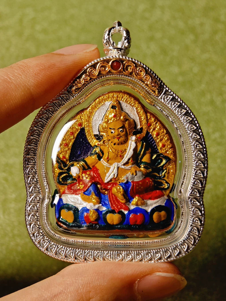 Yellow Dzambhala & Stupa Tsa Tsa Ghau Pendant