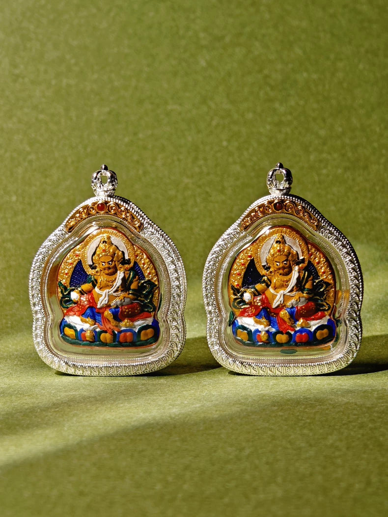 Yellow Dzambhala & Stupa Tsa Tsa Ghau Pendant