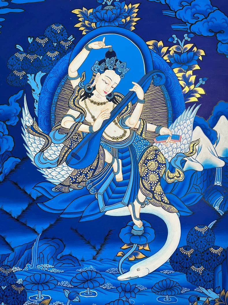 妙音天女唐卡｜手繪佛教藝術