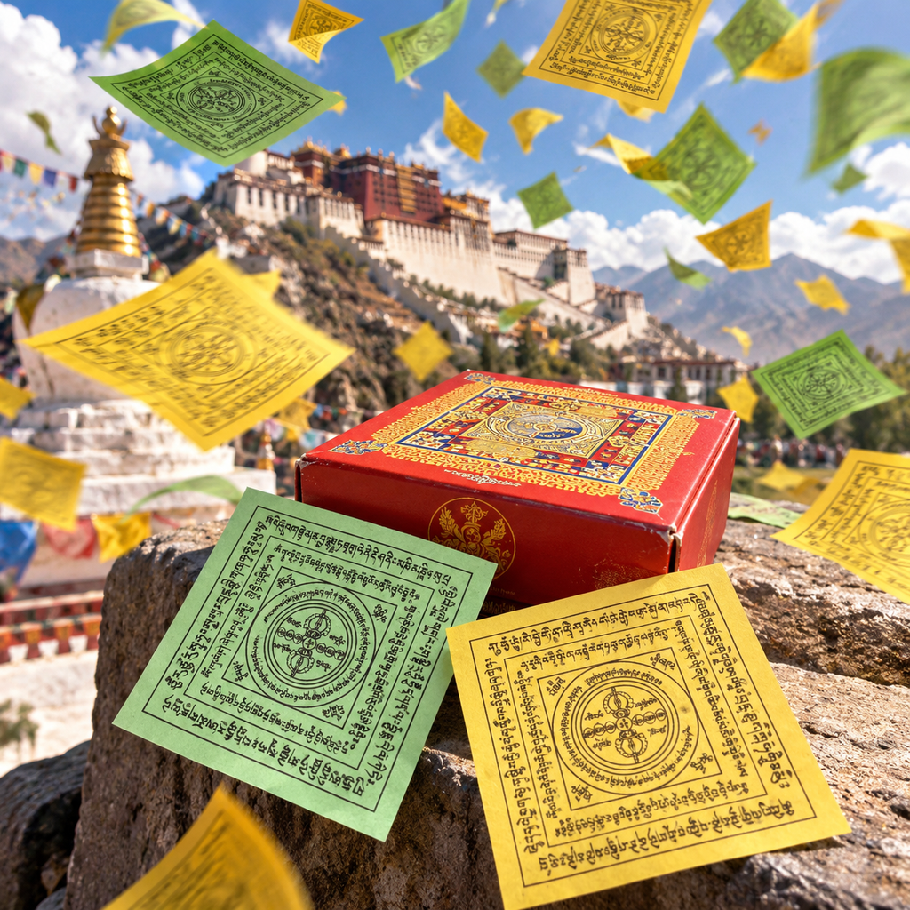 Tibetan Prayer Offering Paper – Yellow, Green & Purple Ritual Paper Set