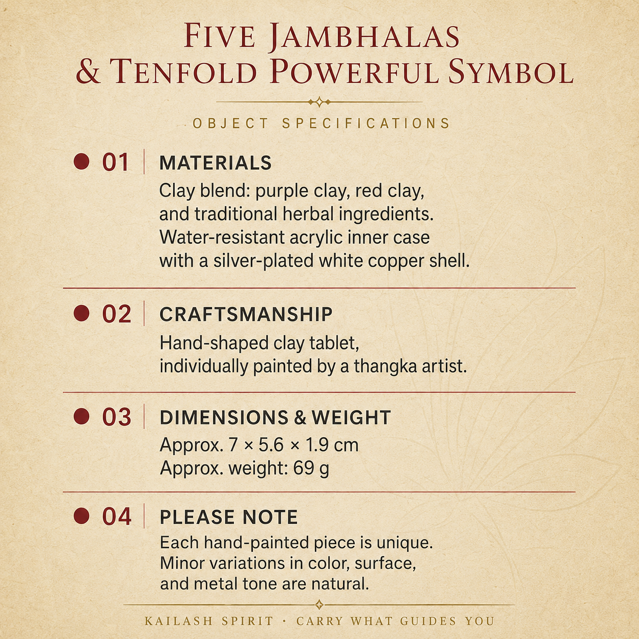 Five Jambhalas Tsa Tsa Pendant — Yellow Jambhala & Tenfold Powerful Symbol