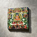 Tibetan Buddhist lineage masters black slate art tile, front view of the printed artwork and natural slate edges.