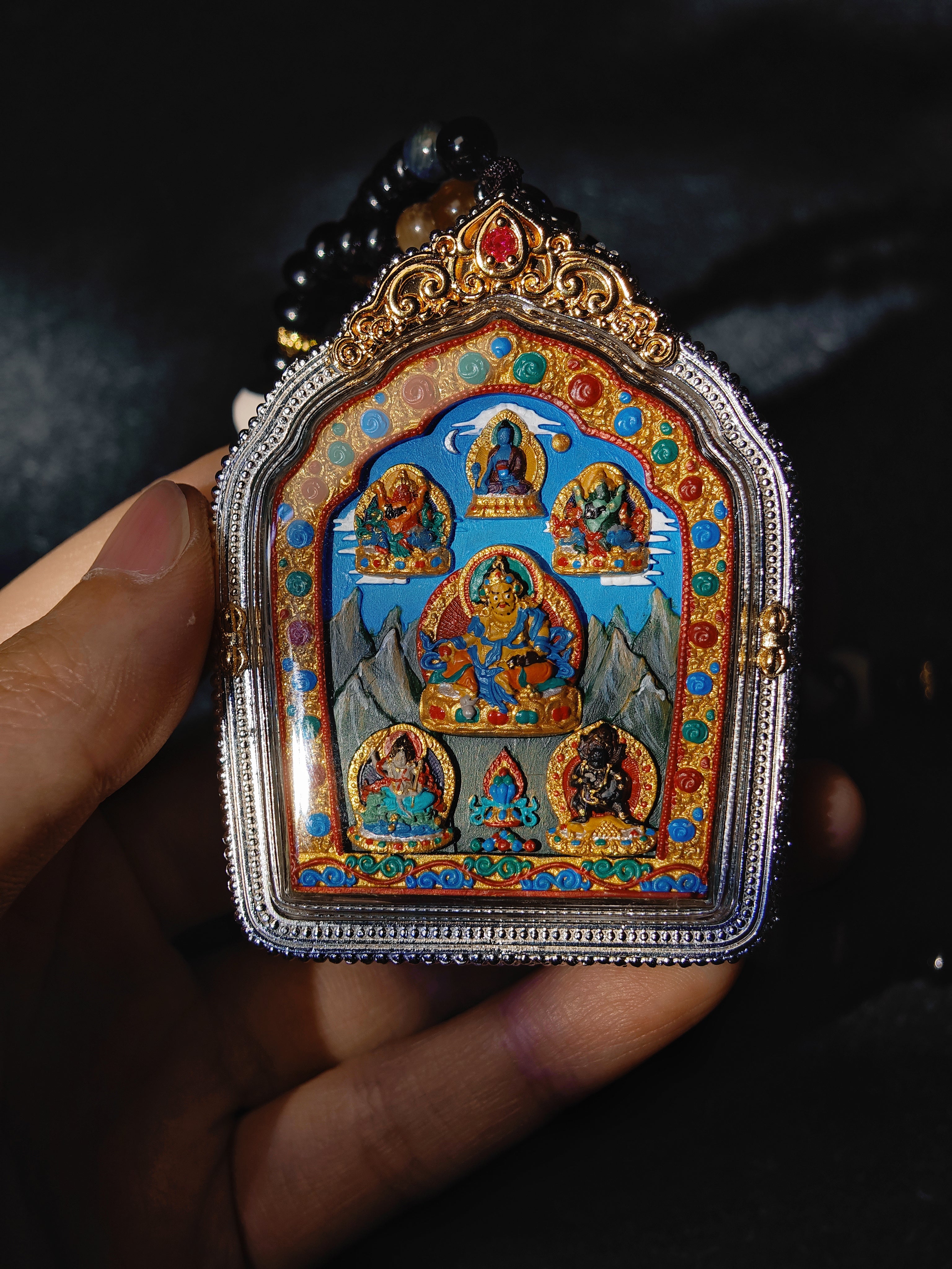 Five Jambhalas Tsa Tsa Pendant — Yellow Jambhala & Tenfold Powerful Symbol